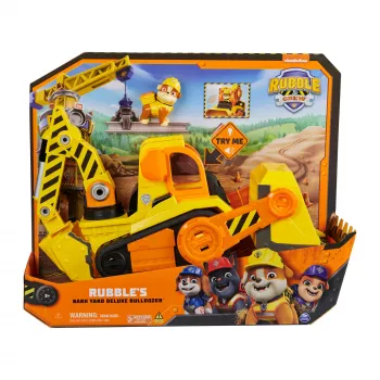 Rubble & Crew, Bark Yard Deluxe Bulldozer vehículo de construcción de juguete con luces, sonidos y figura de acción Rubble, juguete para niños y niñas a partir de 3 años