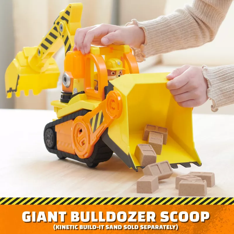 Rubble & Crew, Bark Yard Deluxe Bulldozer vehículo de construcción de juguete con luces, sonidos y figura de acción Rubble, juguete para niños y niñas a partir de 3 años