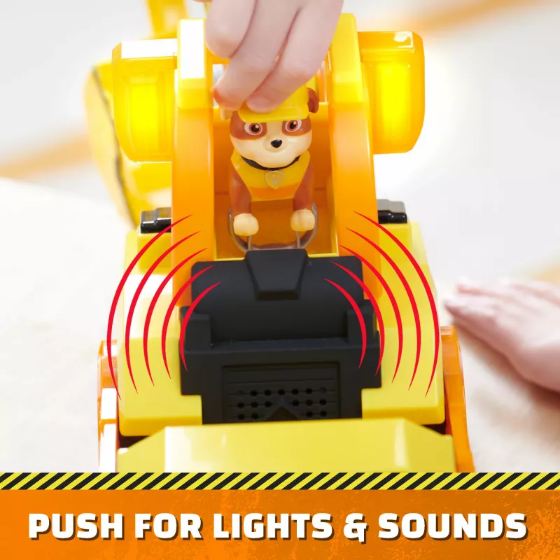 Rubble & Crew, Bark Yard Deluxe Bulldozer vehículo de construcción de juguete con luces, sonidos y figura de acción Rubble, juguete para niños y niñas a partir de 3 años