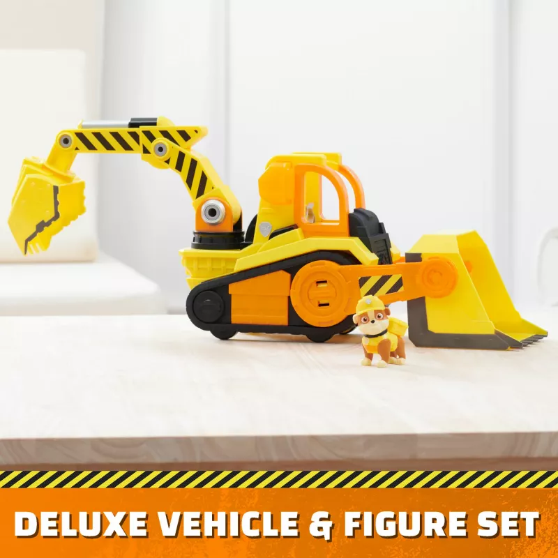 Rubble & Crew, Bark Yard Deluxe Bulldozer vehículo de construcción de juguete con luces, sonidos y figura de acción Rubble, juguete para niños y niñas a partir de 3 años