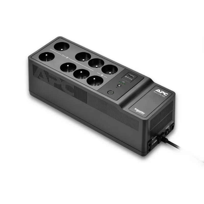 APC Back-UPS, 500VA/300W montaje en suelo/pared, 230V, 8x tomas francesas/belgas, conector USB Type-A, batería reemplazable por el usuario
