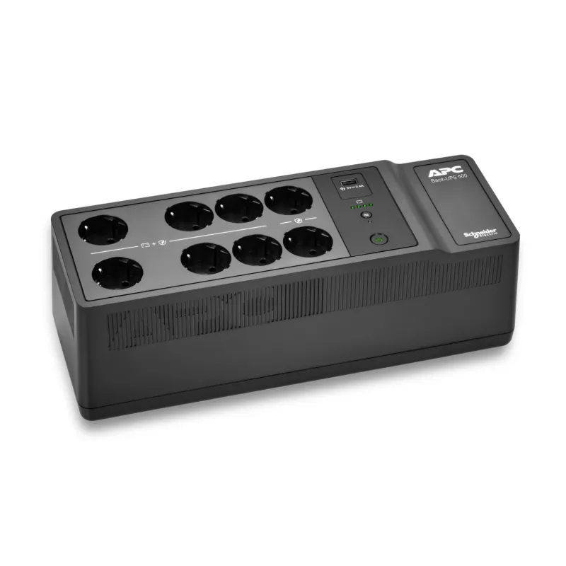 APC Back-UPS, 500VA/300W montaje en suelo/pared, 230V, 8x tomas Schuko CEE 7/3, conector USB Type-A, batería reemplazable por el usuario