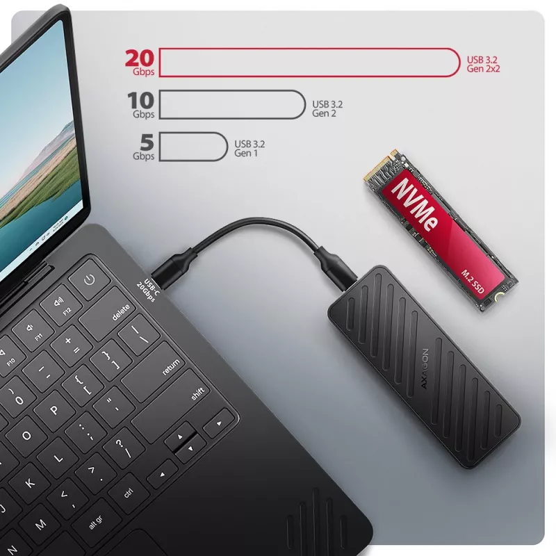Axagon EEM2-20G USB-C 20Gbps - Caja blindada para SSD M.2 NVMe