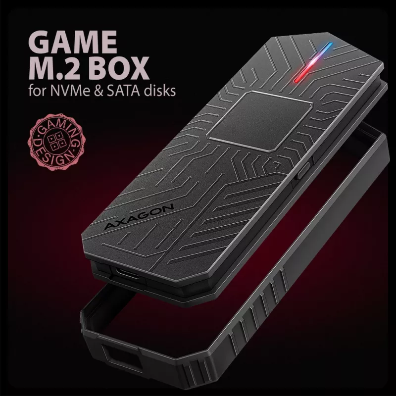 Axagon EEM2-GAM carcasa externa USB-C 10Gbps de metal para SSD M.2 NVMe y SATA. Sin tornillos