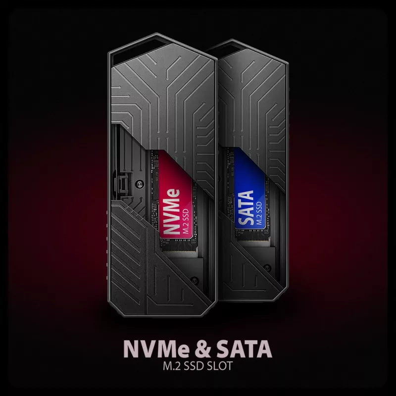 Axagon EEM2-GAM carcasa externa USB-C 10Gbps de metal para SSD M.2 NVMe y SATA. Sin tornillos