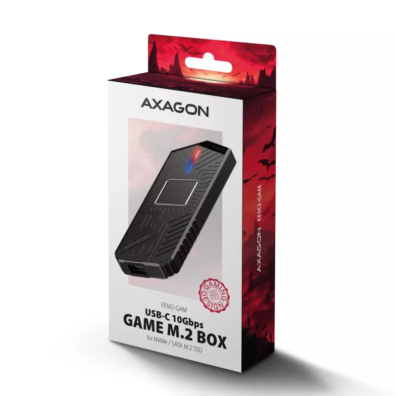 Axagon EEM2-GAM carcasa externa USB-C 10Gbps de metal para SSD M.2 NVMe y SATA. Sin tornillos