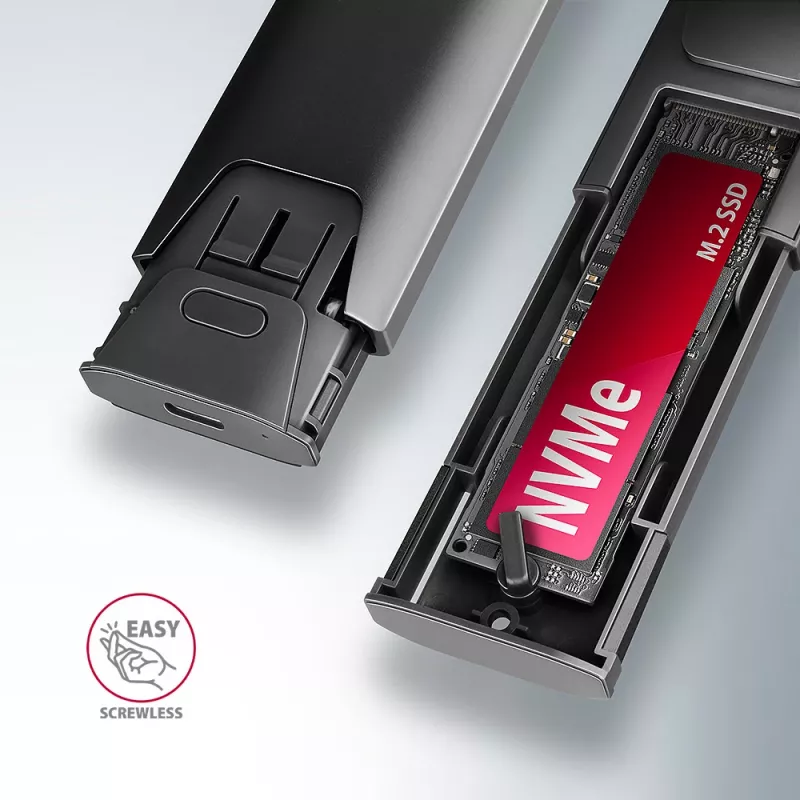 Axagon EEM2-GTS2 carcasa externa USB-C 10Gbit/s de metal para SSD M.2 NVMe y SATA. Sin tornillos