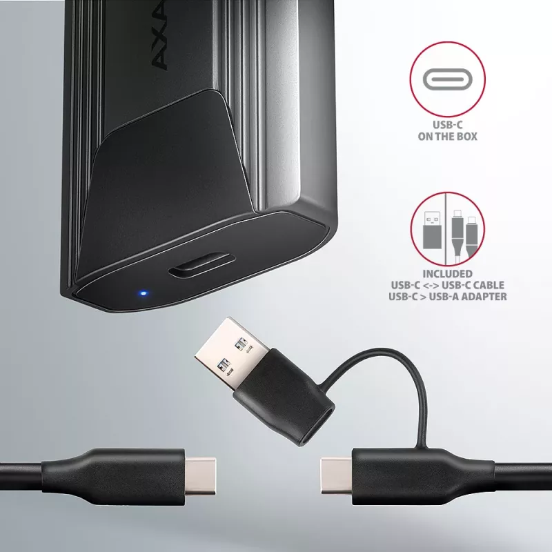 Axagon EEM2-GTS2 carcasa externa USB-C 10Gbit/s de metal para SSD M.2 NVMe y SATA. Sin tornillos