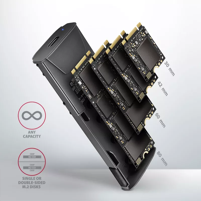 Axagon EEM2-GTS2 carcasa externa USB-C 10Gbit/s de metal para SSD M.2 NVMe y SATA. Sin tornillos