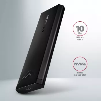 Axagon EEM2-UB2 carcasa externa USB-C 10Gbps de metal para SSD M.2 NVMe. Negro