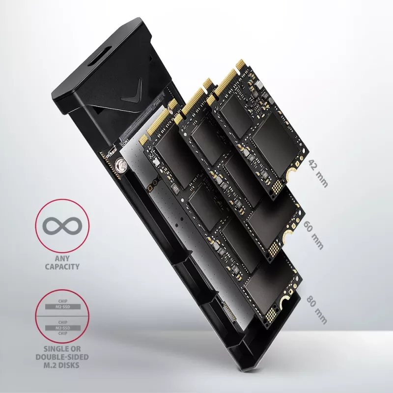 Axagon EEM2-UB2 carcasa externa USB-C 10Gbps de metal para SSD M.2 NVMe. Negro