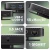 Axagon HMC-UFO Hub USB-C M.2 SATA/NVMe 1 Gbit/s Ethernet 384 kHz Audio USB 3.2 Gen 2 (3.1 Gen 2) Type-C con cable Negro