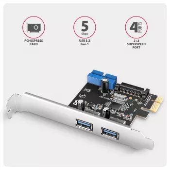 Axagon PCEU-232RS Controlador PCIe 2x ext. + 2x int. USB 5Gbps