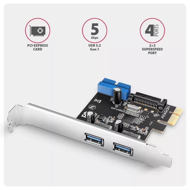 Axagon PCEU-232RS Controlador PCIe 2x ext. + 2x int. USB 5Gbps