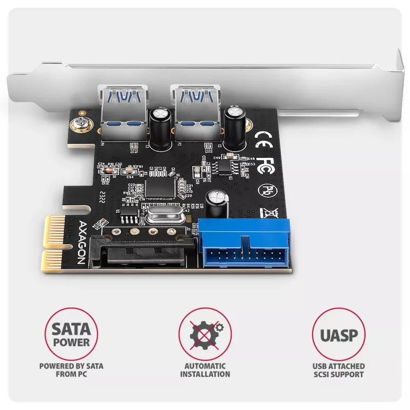 Axagon PCEU-232RS Controlador PCIe 2x ext. + 2x int. USB 5Gbps