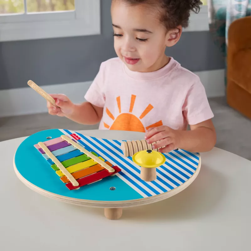 Fisher-Price Mesa de música de madera con instrumentos de percusión, 3 piezas de madera