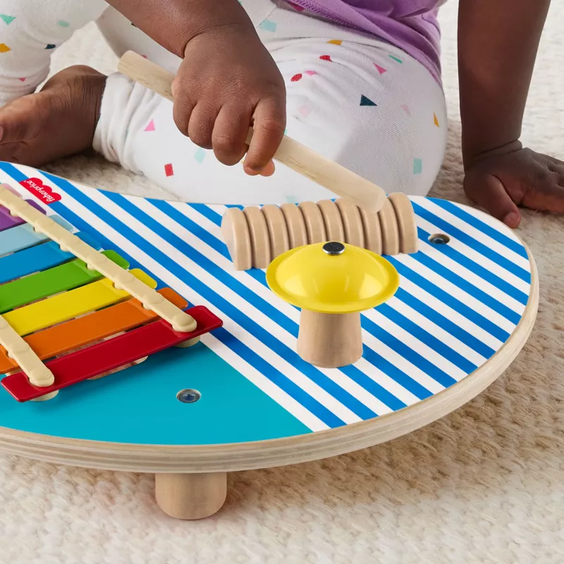 Fisher-Price Mesa de música de madera con instrumentos de percusión, 3 piezas de madera