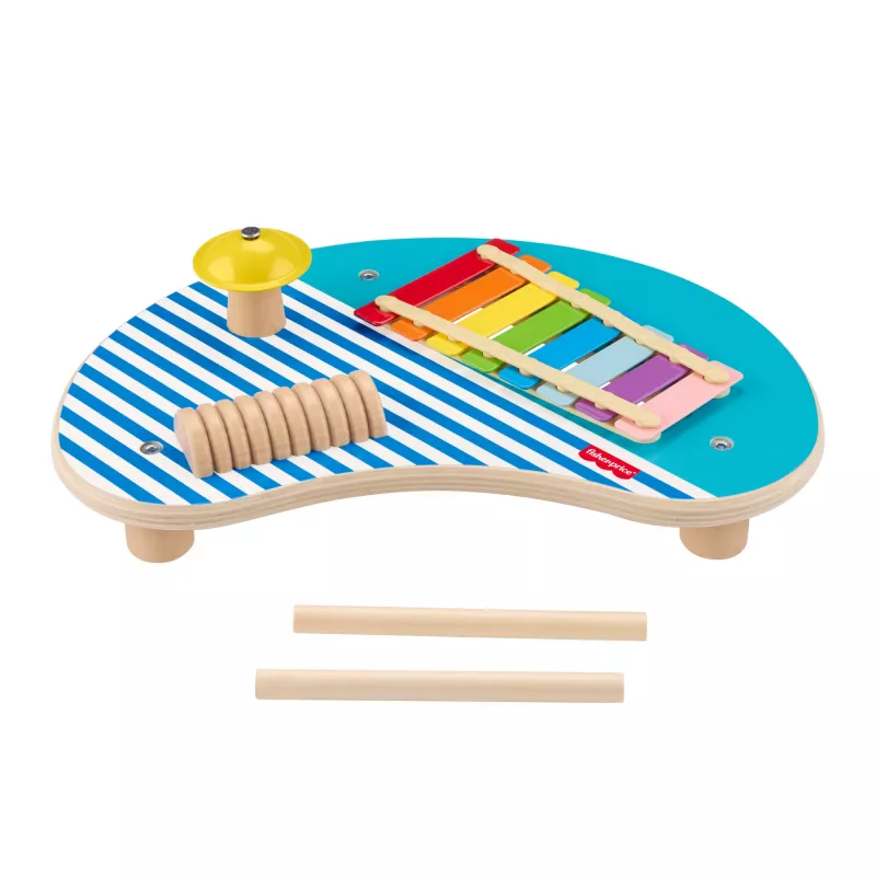 Fisher-Price Mesa de música de madera con instrumentos de percusión, 3 piezas de madera