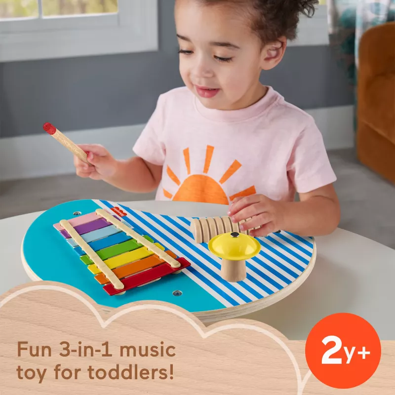 Fisher-Price Mesa de música de madera con instrumentos de percusión, 3 piezas de madera
