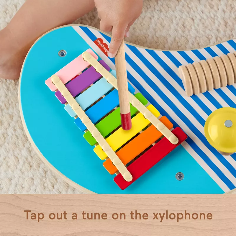 Fisher-Price Mesa de música de madera con instrumentos de percusión, 3 piezas de madera