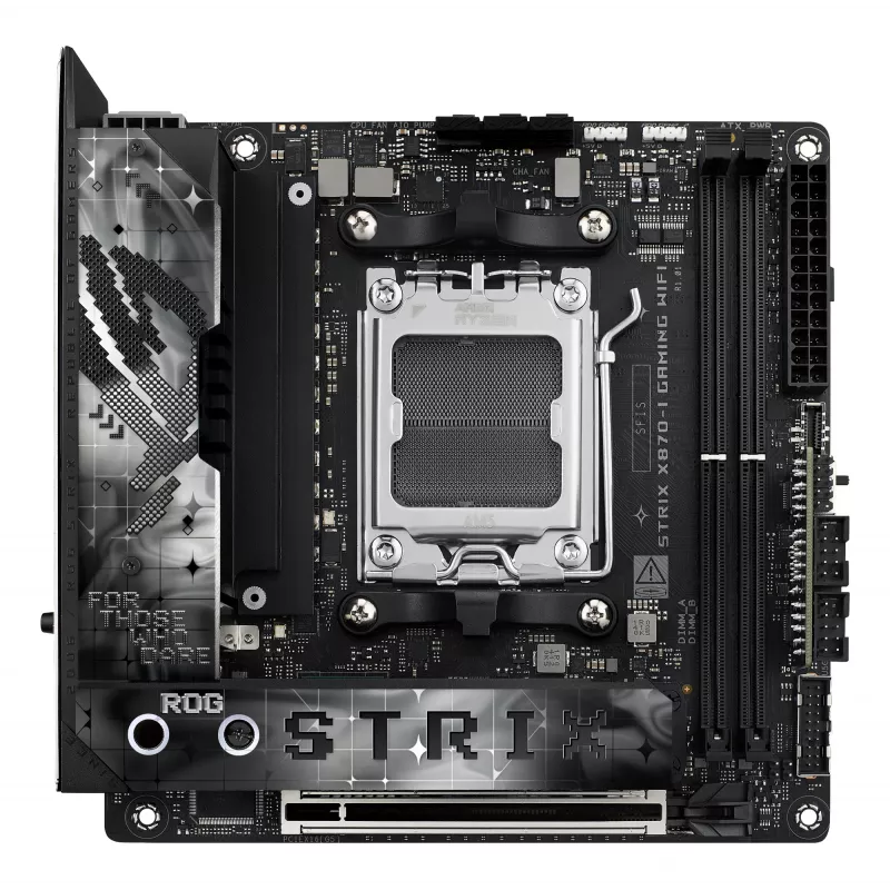 Placa base ASUS ROG STRIX X870-I GAMING WIFI mini ITX · AMD X870 · Socket AM5 · DDR5 · 2 DIMM · Wi-Fi 7 · Bluetooth 5.4