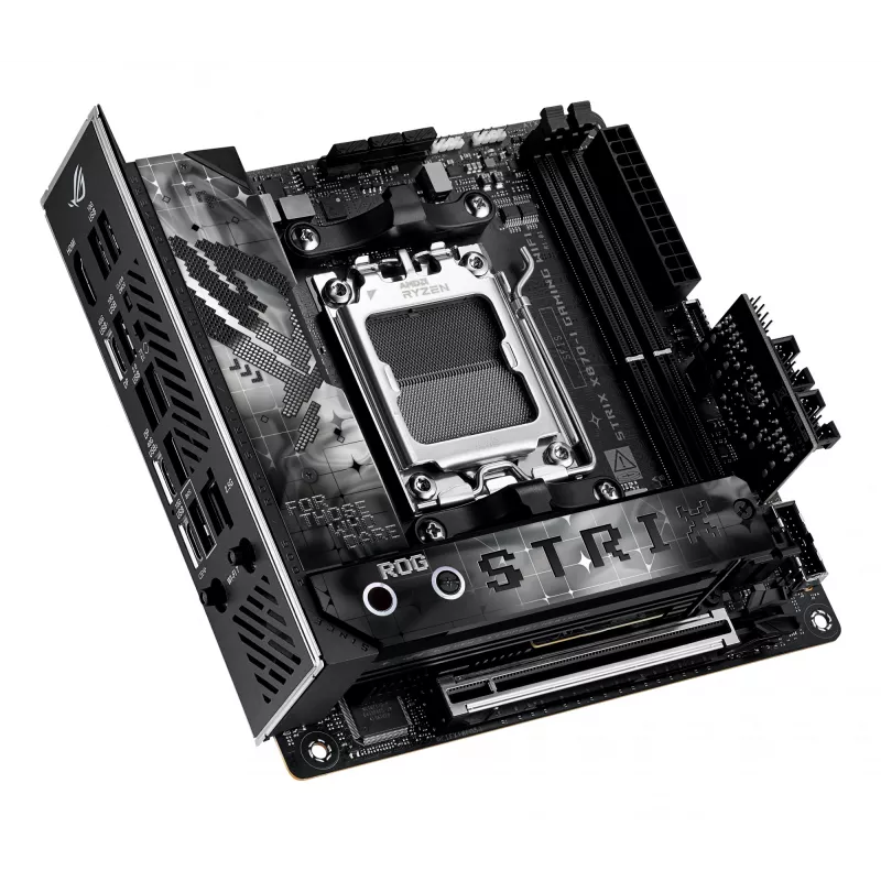Placa base ASUS ROG STRIX X870-I GAMING WIFI mini ITX · AMD X870 · Socket AM5 · DDR5 · 2 DIMM · Wi-Fi 7 · Bluetooth 5.4