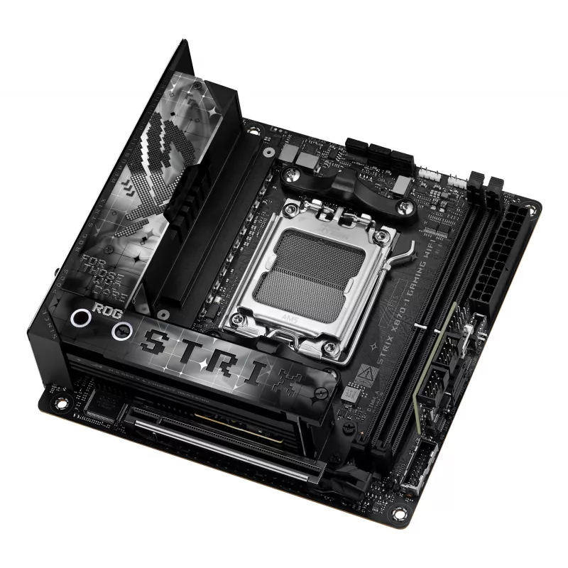 Placa base ASUS ROG STRIX X870-I GAMING WIFI mini ITX · AMD X870 · Socket AM5 · DDR5 · 2 DIMM · Wi-Fi 7 · Bluetooth 5.4