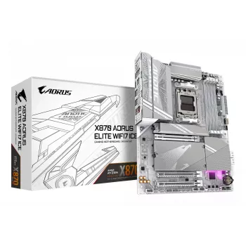 Placa base GIGABYTE X870 AORUS ELITE WIFI7 ICE - Compatible con CPUs AMD Ryzen 9000, VRM digital de 16+2+2 fases, hasta 8200 MHz DDR5 (OC), 3xPCIe 5.0 + 1xPCIe 4.0, Wi-Fi 7, 2.5GbE LAN, USB 4