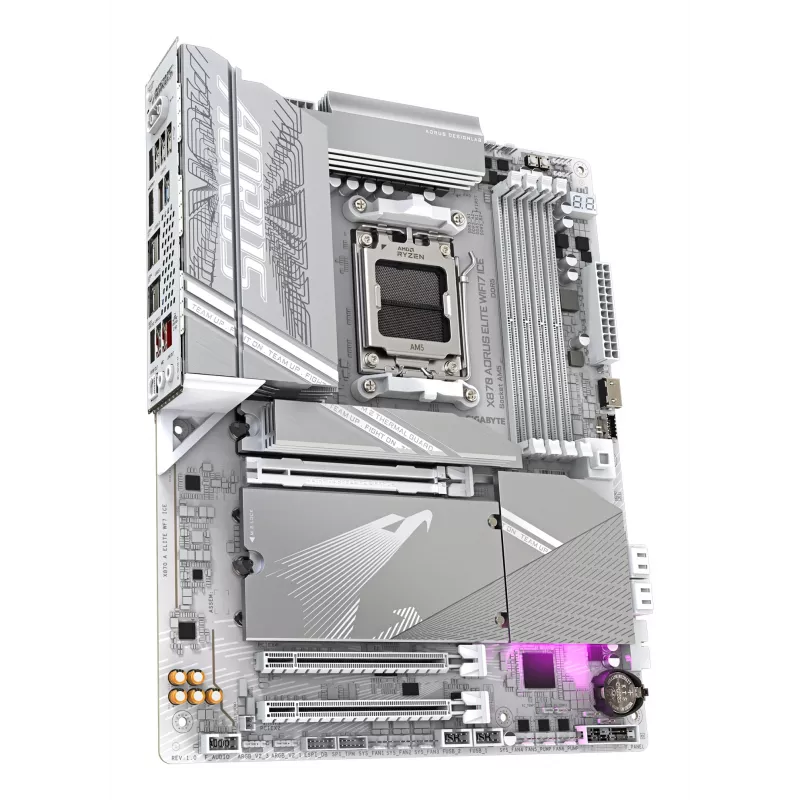 Placa base GIGABYTE X870 AORUS ELITE WIFI7 ICE - Compatible con CPUs AMD Ryzen 9000, VRM digital de 16+2+2 fases, hasta 8200 MHz DDR5 (OC), 3xPCIe 5.0 + 1xPCIe 4.0, Wi-Fi 7, 2.5GbE LAN, USB 4