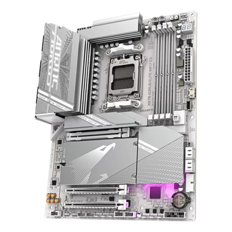 Placa base GIGABYTE X870 AORUS ELITE WIFI7 ICE - Compatible con CPUs AMD Ryzen 9000, VRM digital de 16+2+2 fases, hasta 8200 MHz DDR5 (OC), 3xPCIe 5.0 + 1xPCIe 4.0, Wi-Fi 7, 2.5GbE LAN, USB 4