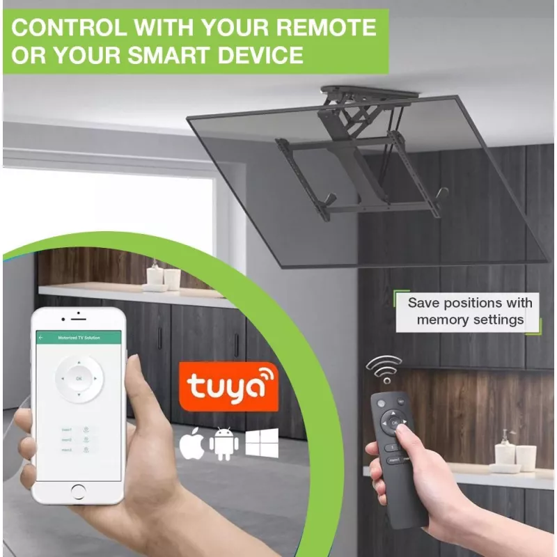 Soporte de techo motorizado orientable para TV Techly con integración Smart Home para televisores de 32 a 70 pulgadas