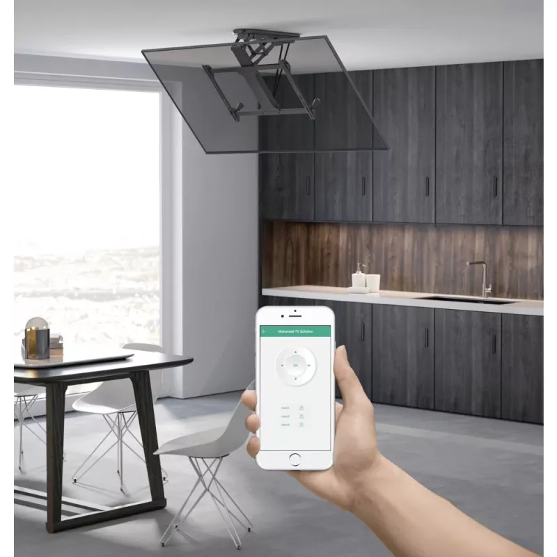 Soporte de techo motorizado orientable para TV Techly con integración Smart Home para televisores de 32 a 70 pulgadas