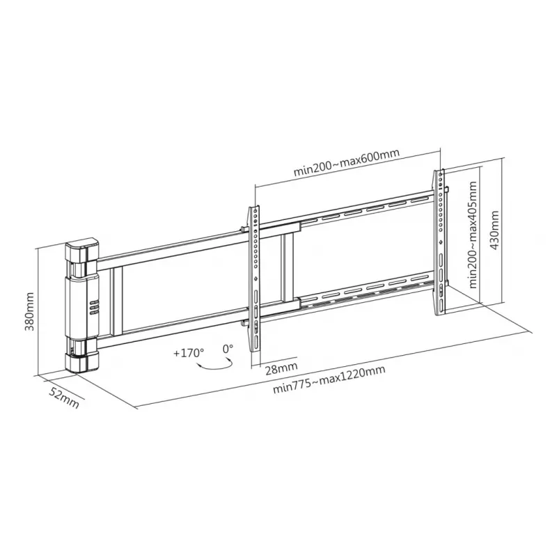 Soporte de pared para TV TECHLY 368697 para pantallas de 32–75 pulgadas, ajuste eléctrico, carga máx. 50 kg