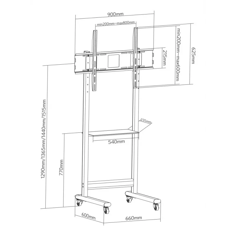 Soporte de pared/soporte de pie para TV Techly ICA-TR74 2,29 m (90 pulgadas) negro