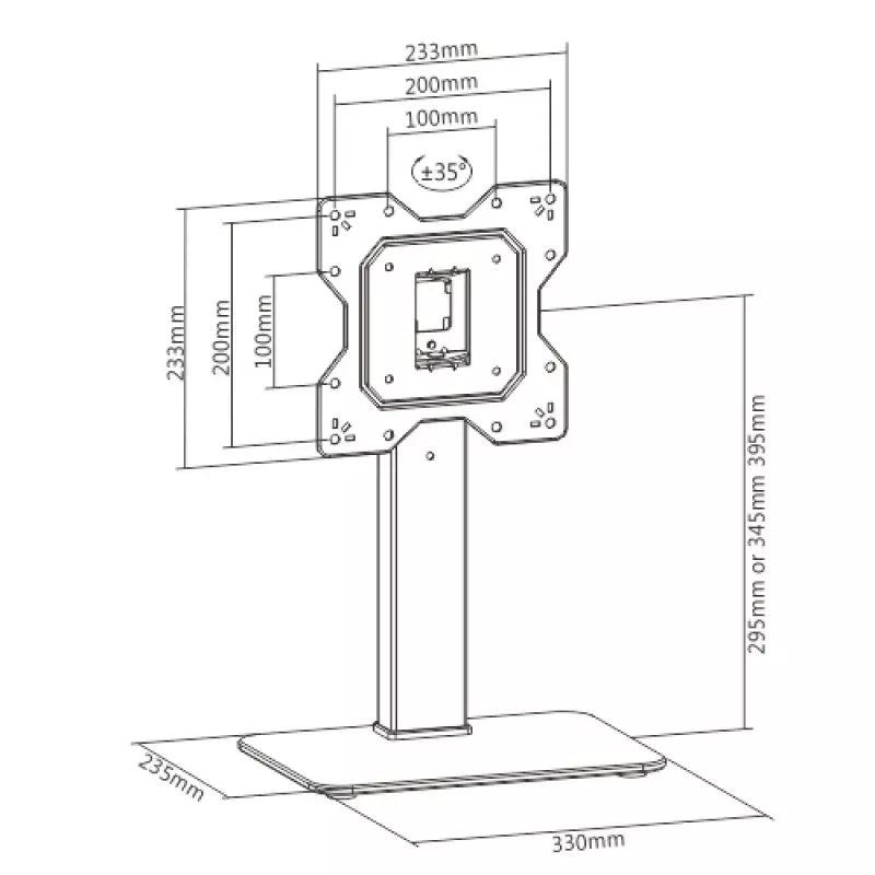 Techly ICA-LCD 323S soporte de escritorio para TV / monitor, 23–43 pulgadas (58,4–109,2 cm), 40 kg, giratorio, VESA 200x200, base de vidrio templado, negro