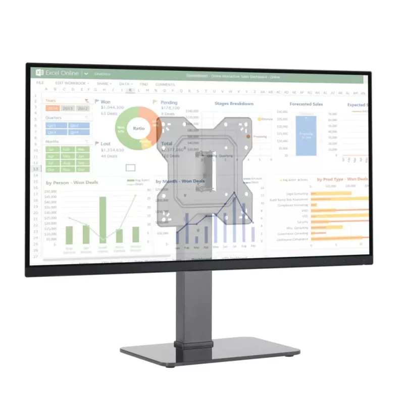 Techly ICA-LCD 323S soporte de escritorio para TV / monitor, 23–43 pulgadas (58,4–109,2 cm), 40 kg, giratorio, VESA 200x200, base de vidrio templado, negro