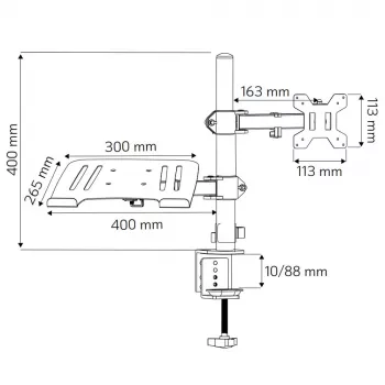 Techly ICA-LCD 174NB soporte de escritorio para monitor con bandeja para portátil, 13–32 pulgadas (33–81,3 cm), 8 kg, portátil 12–17 pulgadas, VESA 75x75 / 100x100, negro