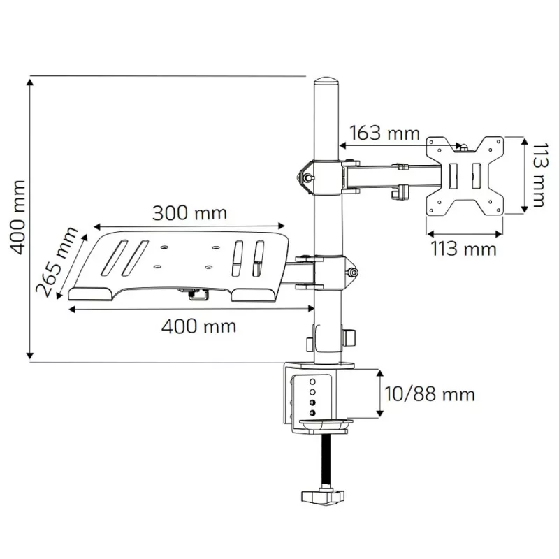Techly ICA-LCD 174NB soporte de escritorio para monitor con bandeja para portátil, 13–32 pulgadas (33–81,3 cm), 8 kg, portátil 12–17 pulgadas, VESA 75x75 / 100x100, negro