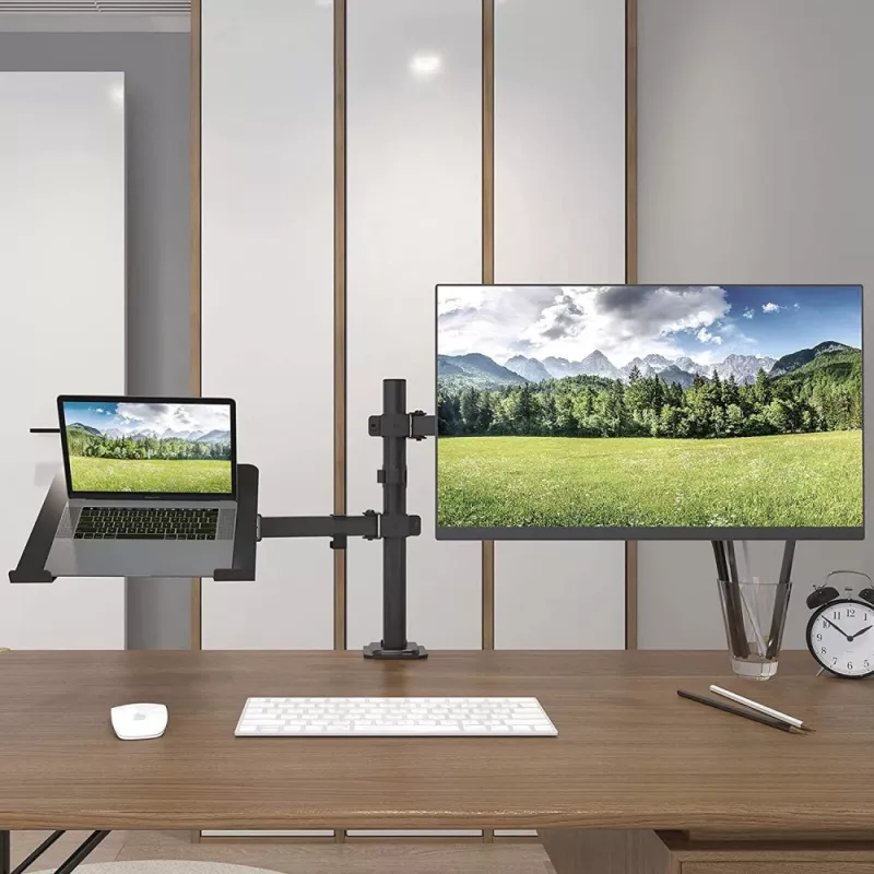 Techly ICA-LCD 174NB soporte de escritorio para monitor con bandeja para portátil, 13–32 pulgadas (33–81,3 cm), 8 kg, portátil 12–17 pulgadas, VESA 75x75 / 100x100, negro