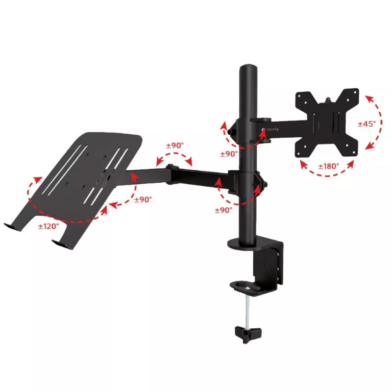Techly ICA-LCD 174NB soporte de escritorio para monitor con bandeja para portátil, 13–32 pulgadas (33–81,3 cm), 8 kg, portátil 12–17 pulgadas, VESA 75x75 / 100x100, negro