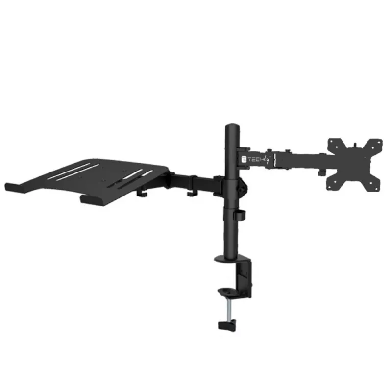 Techly ICA-LCD 174NB soporte de escritorio para monitor con bandeja para portátil, 13–32 pulgadas (33–81,3 cm), 8 kg, portátil 12–17 pulgadas, VESA 75x75 / 100x100, negro