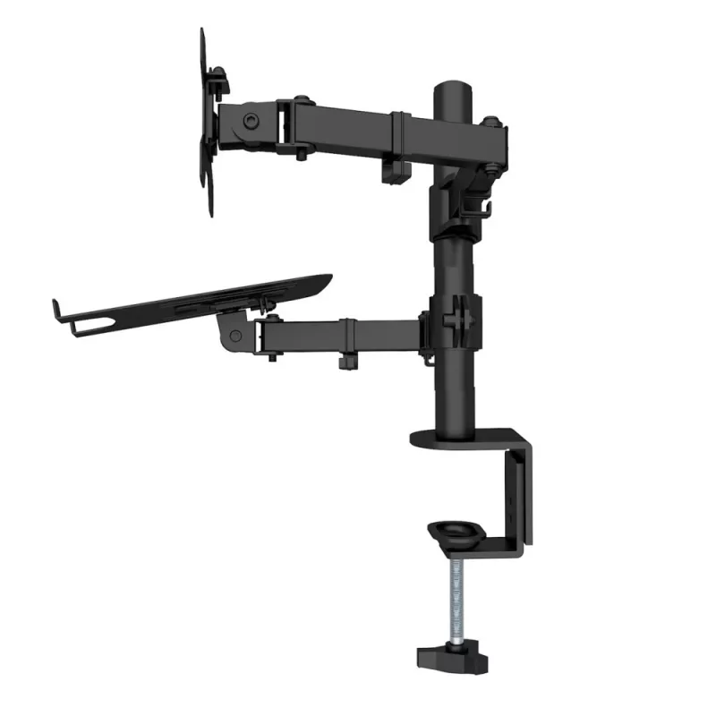 Techly ICA-LCD 174NB soporte de escritorio para monitor con bandeja para portátil, 13–32 pulgadas (33–81,3 cm), 8 kg, portátil 12–17 pulgadas, VESA 75x75 / 100x100, negro