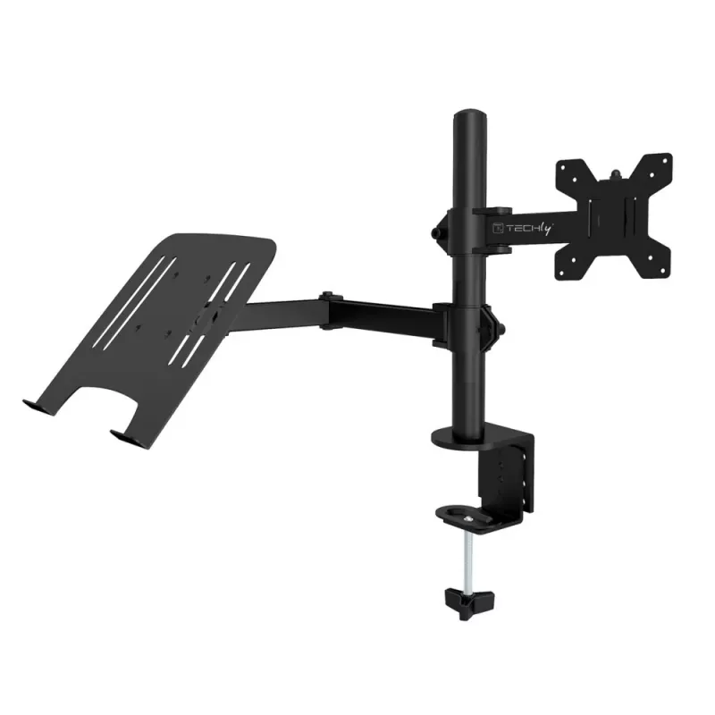 Techly ICA-LCD 174NB soporte de escritorio para monitor con bandeja para portátil, 13–32 pulgadas (33–81,3 cm), 8 kg, portátil 12–17 pulgadas, VESA 75x75 / 100x100, negro