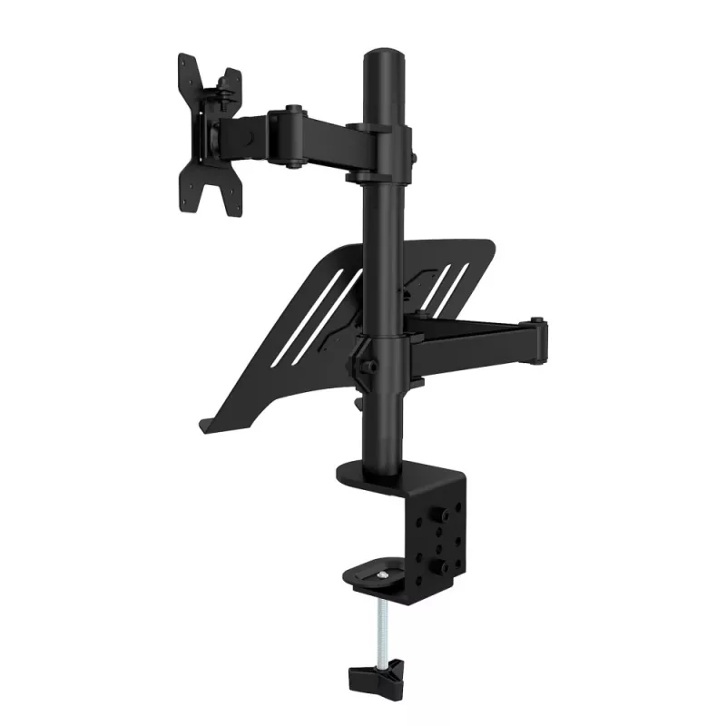 Techly ICA-LCD 174NB soporte de escritorio para monitor con bandeja para portátil, 13–32 pulgadas (33–81,3 cm), 8 kg, portátil 12–17 pulgadas, VESA 75x75 / 100x100, negro