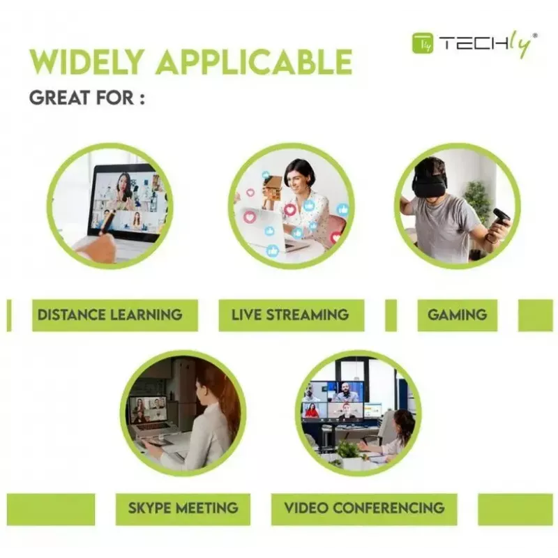 Micrófono de conferencia TECHLY 362725, USB Type-A con cable, omnidireccional, alcance 3 m, 100–16000 Hz, 680 Ω, carcasa de metal, cable de 2 m
