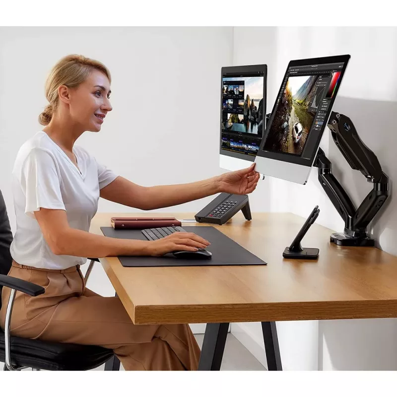 Techly ICA-LCD 462B brazo de escritorio para monitor, muelle de gas, 17-32 pulgadas (43,2-81,3 cm), 9 kg, VESA 75x75/100x100, negro