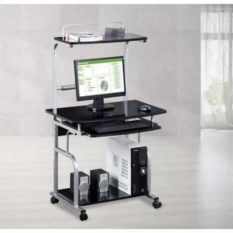 Escritorio de ordenador multifunción compacto Techly, negro brillante ICA-TB 7800BK