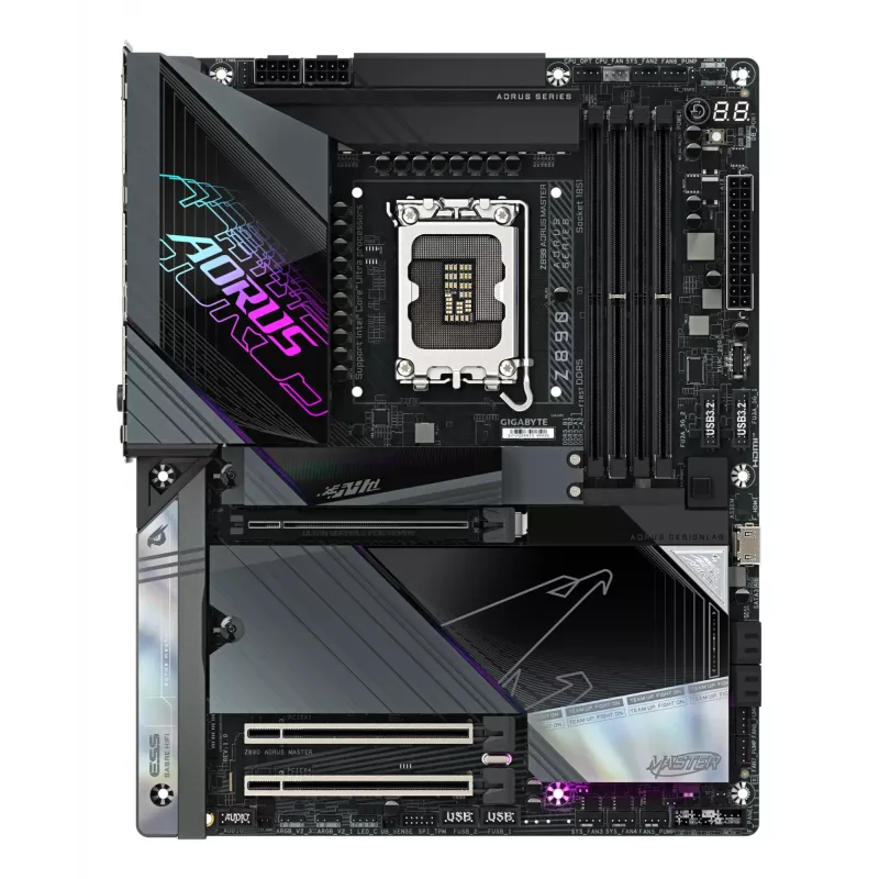 Placa base GIGABYTE Z890 AORUS MASTER - Compatible con CPUs Intel Core Ultra (Serie 2), VRM de 18+1+2 fases, hasta 9500 MHz DDR5 (OC), 2x PCIe 5.0 + 3x PCIe 4.0, Wi-Fi 7, LAN 10GbE, Thunderbolt 4