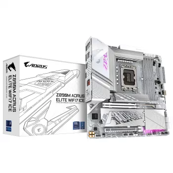 Placa base GIGABYTE Z890M AORUS ELITE WIFI7 ICE - Compatible con CPUs Intel Core Ultra (Serie 2), VRM de 12+1+2 fases, hasta 8800MHz DDR5 (OC), 1xPCIe 5.0 + 2xPCIe 4.0, Wi-Fi 7, LAN 2.5GbE, USB 4