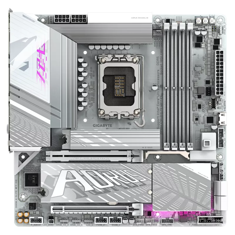 Placa base GIGABYTE Z890M AORUS ELITE WIFI7 ICE - Compatible con CPUs Intel Core Ultra (Serie 2), VRM de 12+1+2 fases, hasta 8800MHz DDR5 (OC), 1xPCIe 5.0 + 2xPCIe 4.0, Wi-Fi 7, LAN 2.5GbE, USB 4
